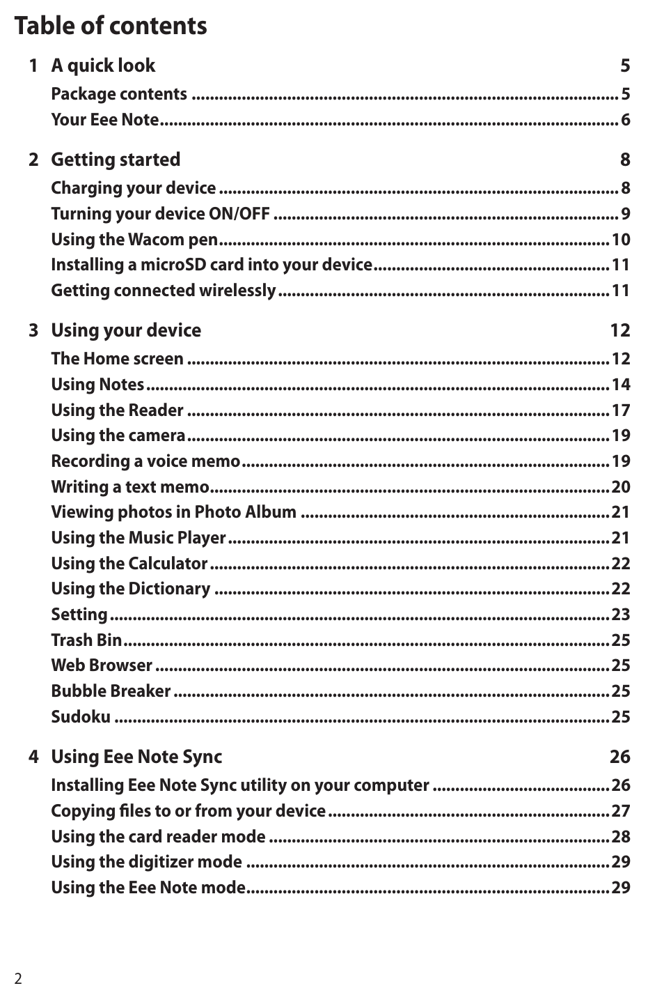Asus Eee Note E6284 User Manual | Page 2 / 38
