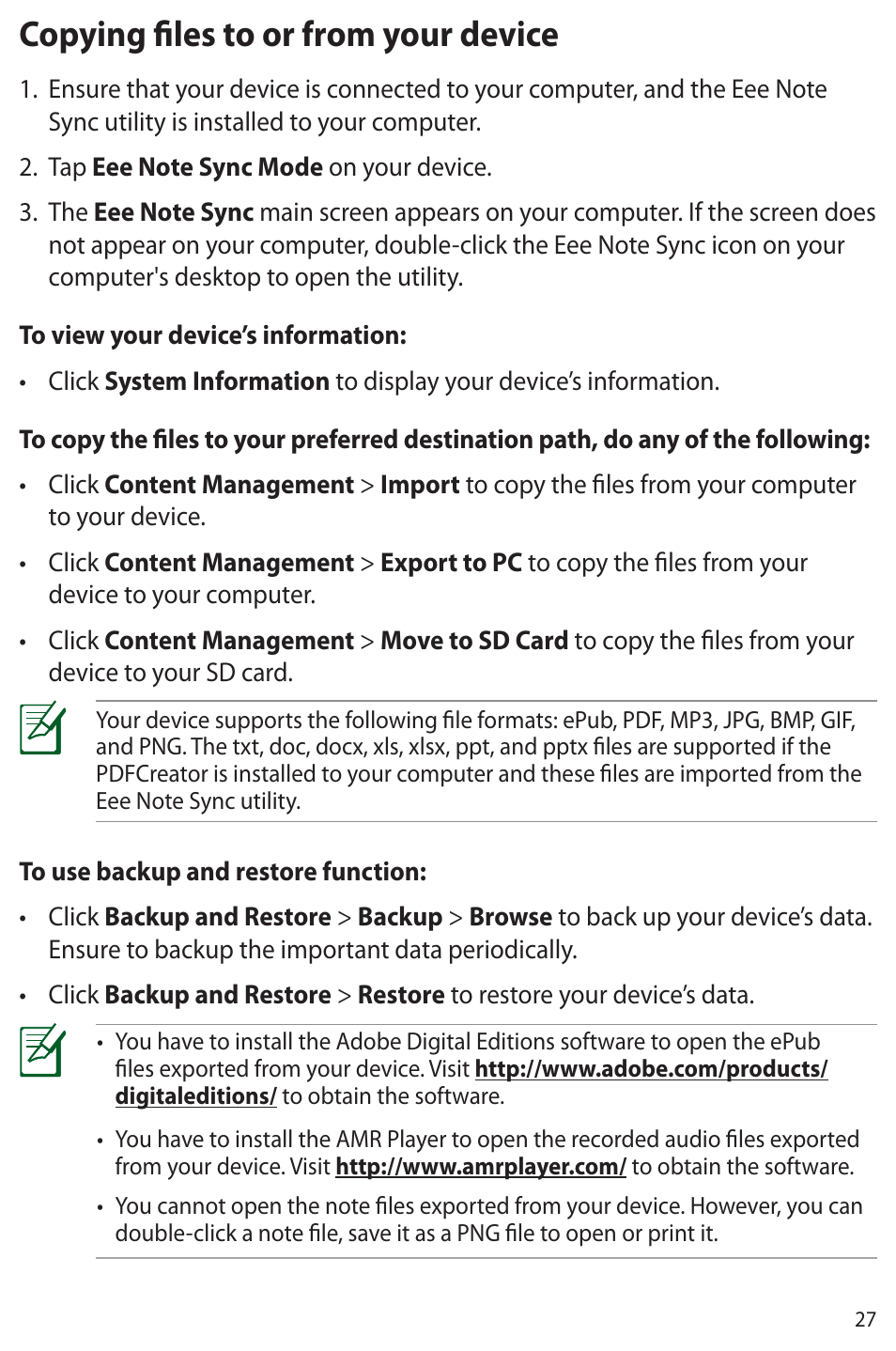 Copying files to or from your device | Asus Eee Note E6284 User Manual | Page 27 / 38