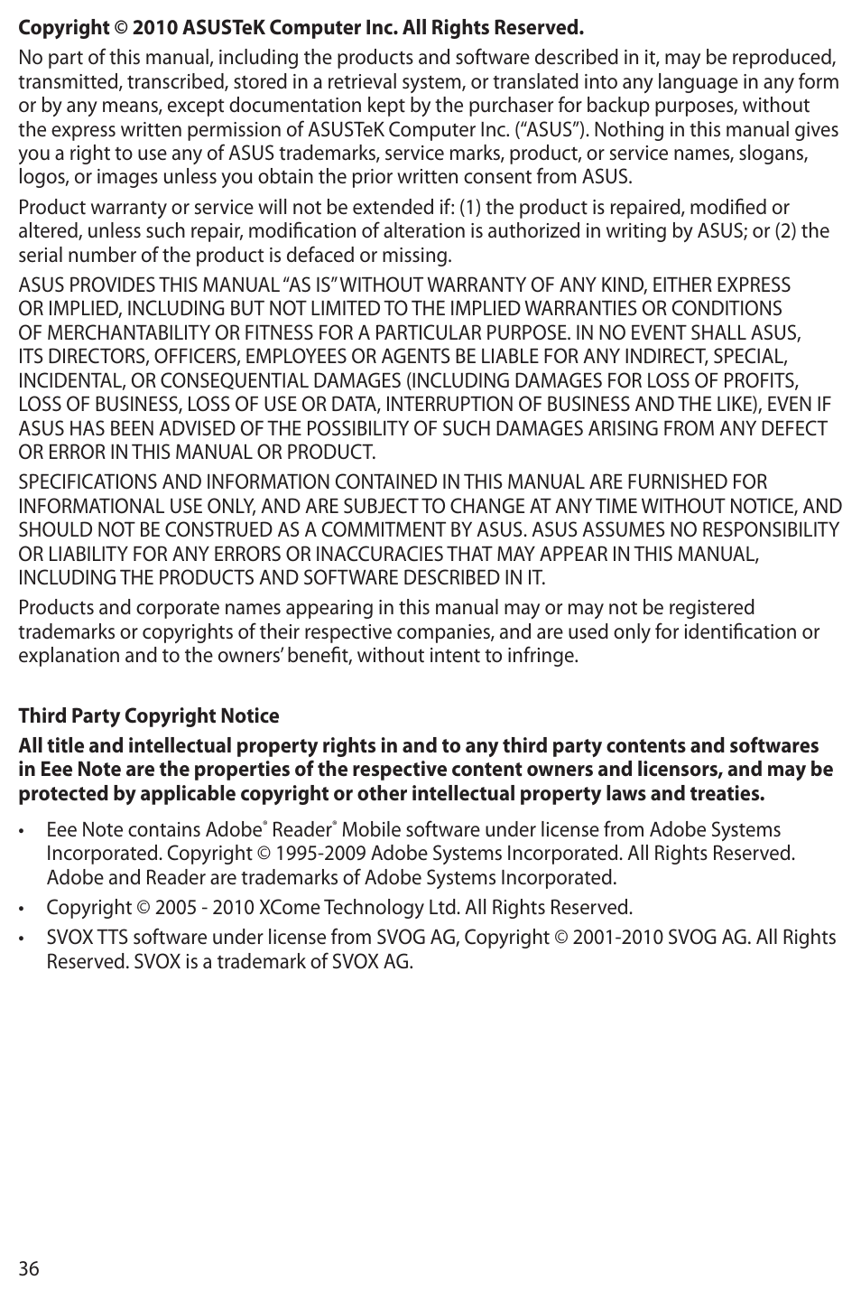 Asus Eee Note E6284 User Manual | Page 36 / 38