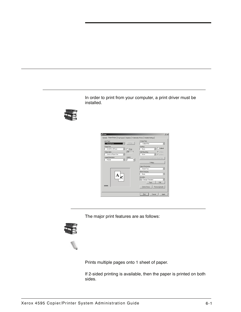 Computer operations, Overview of features, Print driver | Main print features, Overview of features -1, Print driver -1, Main print features -1 | Xerox 4595 con Xerox FreeFlow DocuSP Print Controller-15553 User Manual | Page 117 / 402