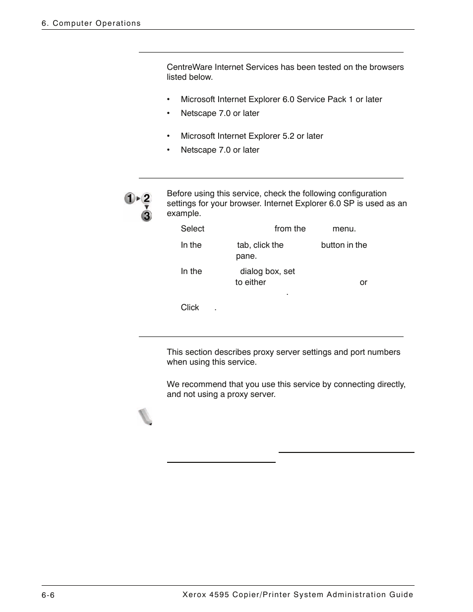 Browser, Browser settings, Proxy server and port numbers | Xerox 4595 con Xerox FreeFlow DocuSP Print Controller-15553 User Manual | Page 122 / 402