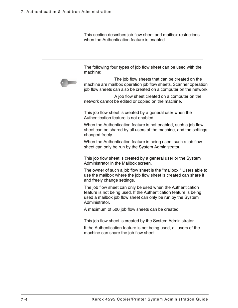 Authentication: job flow sheet & mailbox, Job flow sheet types, Authentication: job flow sheet & mailbox -4 | Job flow sheet types -4 | Xerox 4595 con Xerox FreeFlow DocuSP Print Controller-15553 User Manual | Page 142 / 402