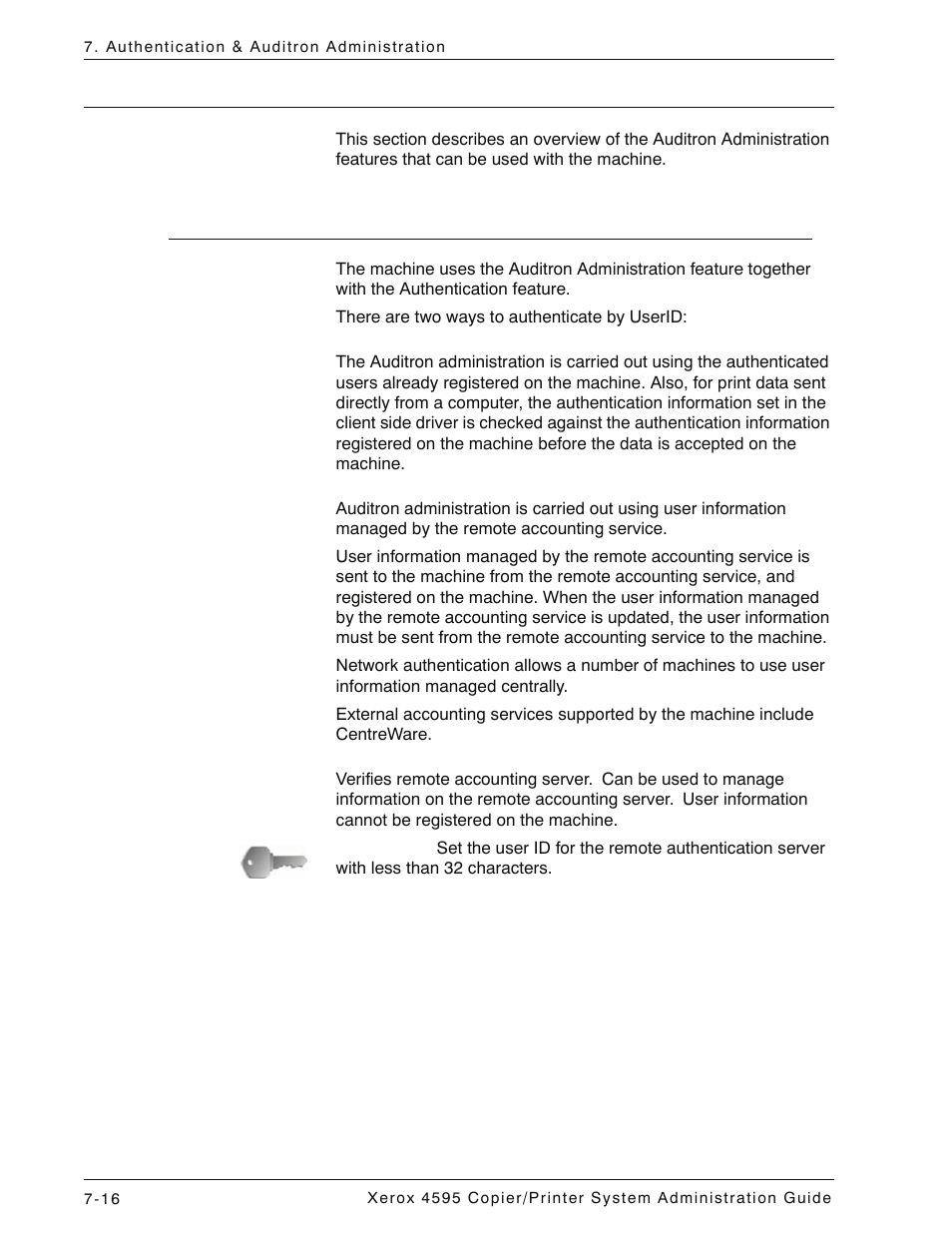 Overview of auditron administration, Authentication and auditron administration, Overview of auditron administration -16 | Authentication and auditron administration -16 | Xerox 4595 con Xerox FreeFlow DocuSP Print Controller-15553 User Manual | Page 154 / 402