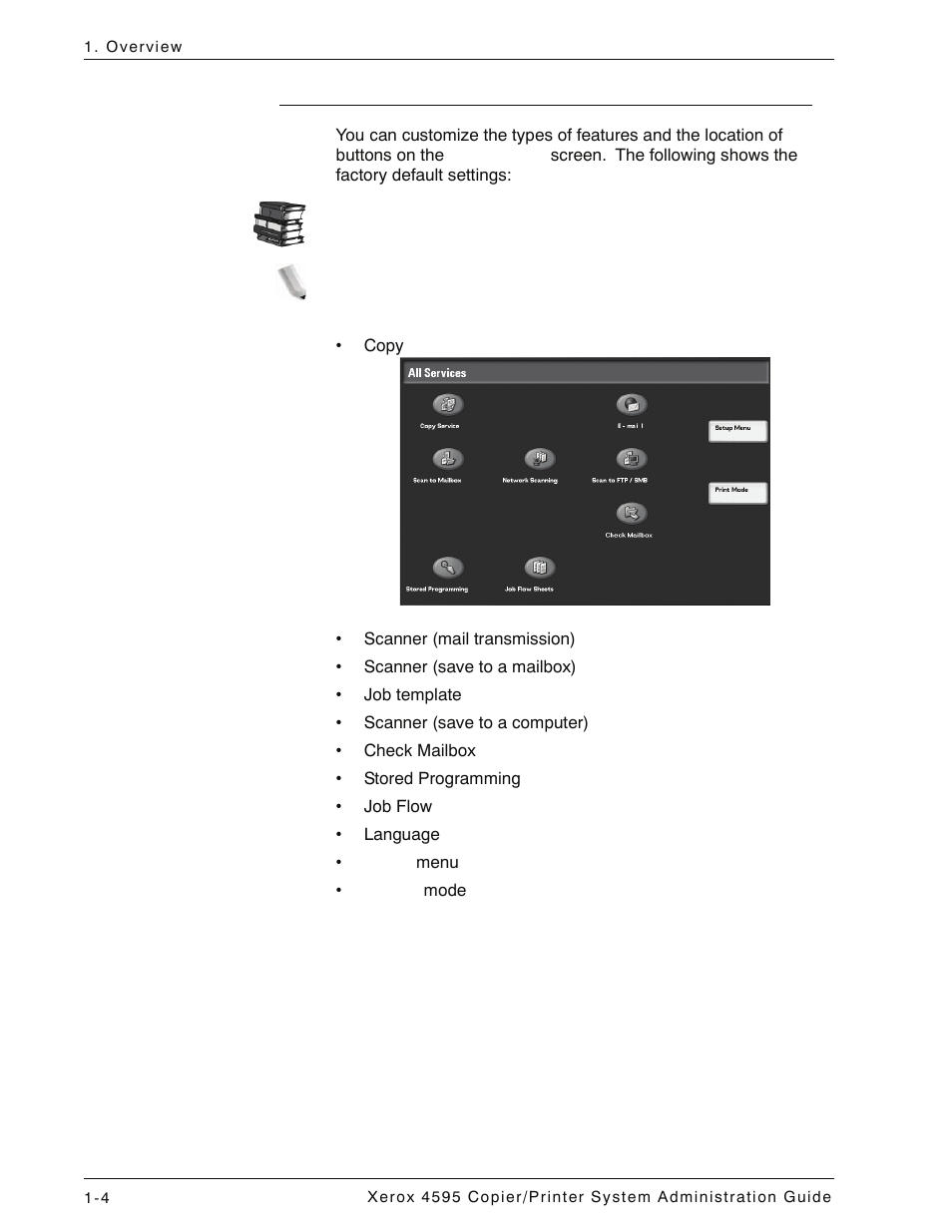 Customizing the all services screen, Customizing the all services screen -4 | Xerox 4595 con Xerox FreeFlow DocuSP Print Controller-15553 User Manual | Page 16 / 402