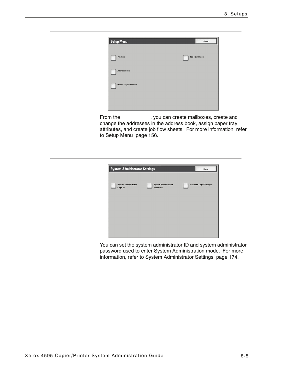 Setup menu, System administrator settings, Setup menu -5 system administrator settings -5 | Xerox 4595 con Xerox FreeFlow DocuSP Print Controller-15553 User Manual | Page 163 / 402