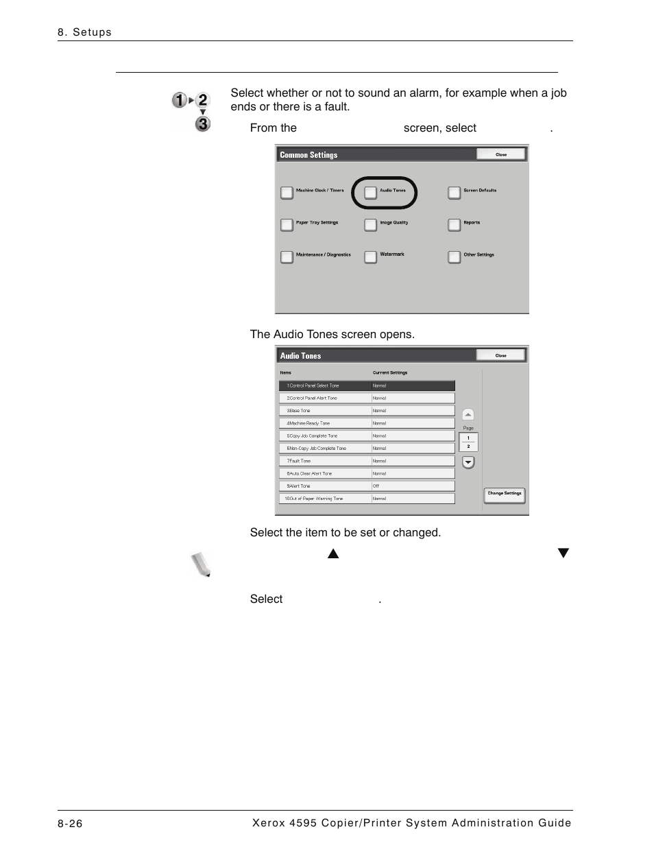 Audio tones, Audio tones -26 | Xerox 4595 con Xerox FreeFlow DocuSP Print Controller-15553 User Manual | Page 184 / 402