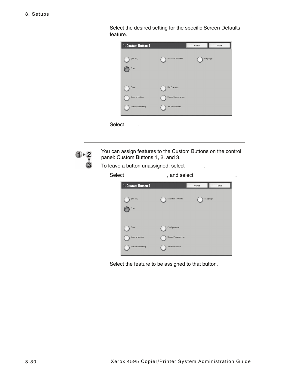 Custom buttons 1, 2, and 3, Custom buttons 1, 2, and 3 -30 | Xerox 4595 con Xerox FreeFlow DocuSP Print Controller-15553 User Manual | Page 188 / 402