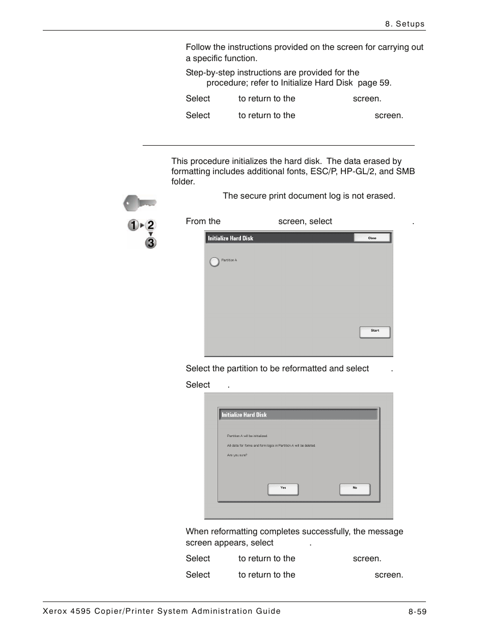 Initialize hard disk, Initialize hard disk -59 | Xerox 4595 con Xerox FreeFlow DocuSP Print Controller-15553 User Manual | Page 217 / 402