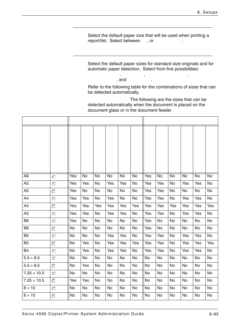 Default print paper size, Paper size settings | Xerox 4595 con Xerox FreeFlow DocuSP Print Controller-15553 User Manual | Page 223 / 402
