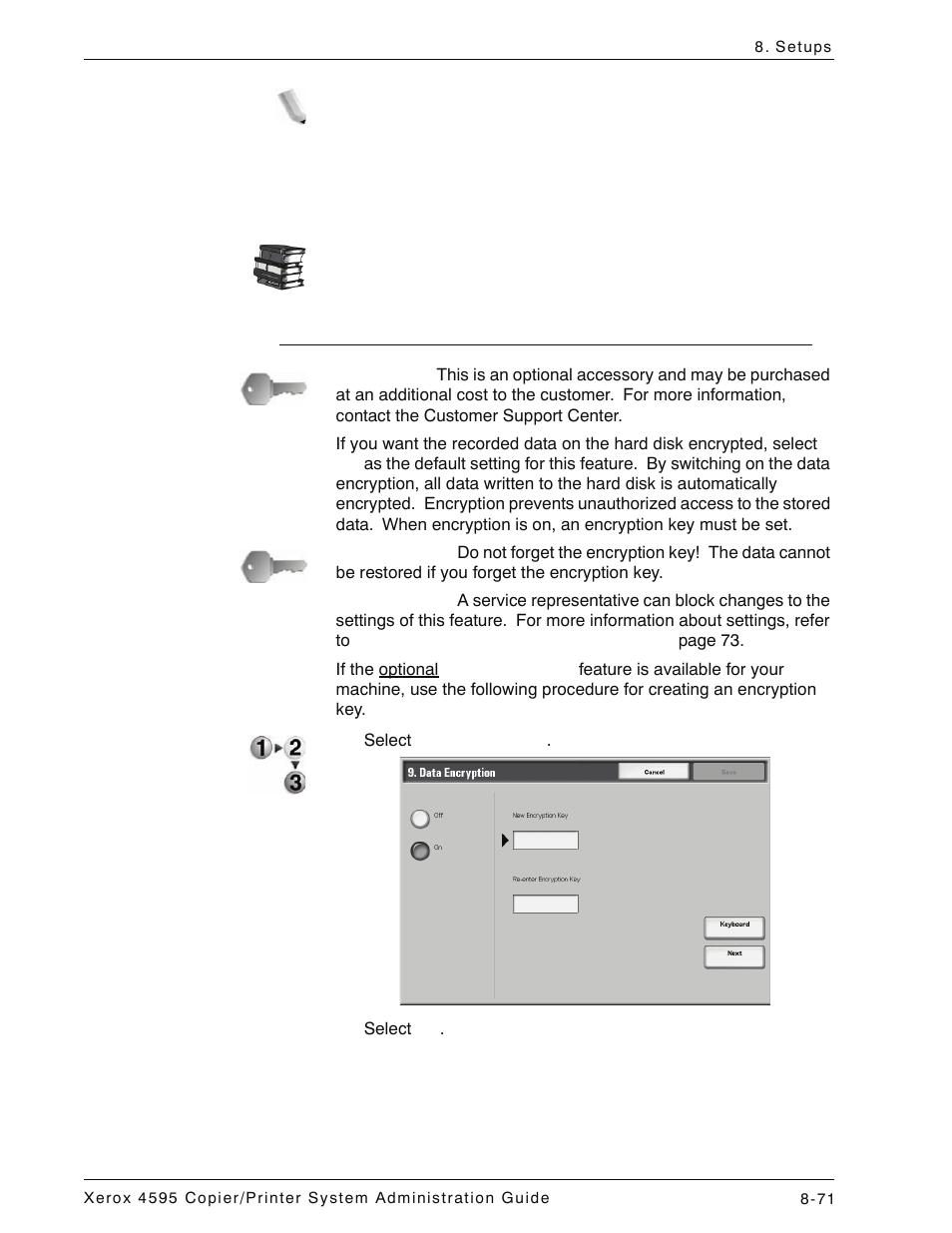 Data encryption (optional), Data encryption (optional) -71 | Xerox 4595 con Xerox FreeFlow DocuSP Print Controller-15553 User Manual | Page 229 / 402