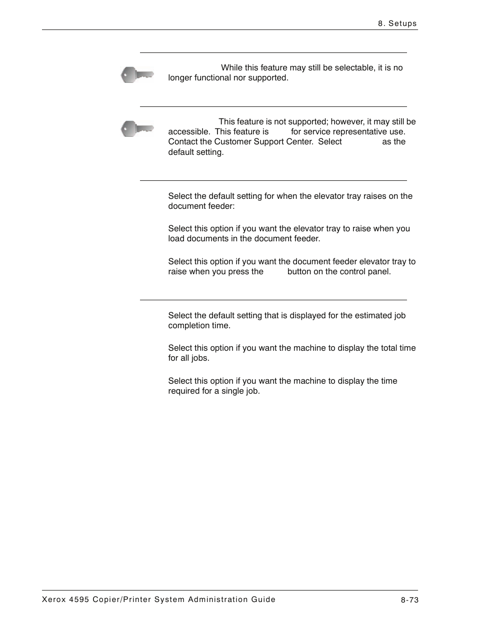 Service representative restricted operation, Software download, Document feeder tray elevation | Estimated time for single or all jobs | Xerox 4595 con Xerox FreeFlow DocuSP Print Controller-15553 User Manual | Page 231 / 402