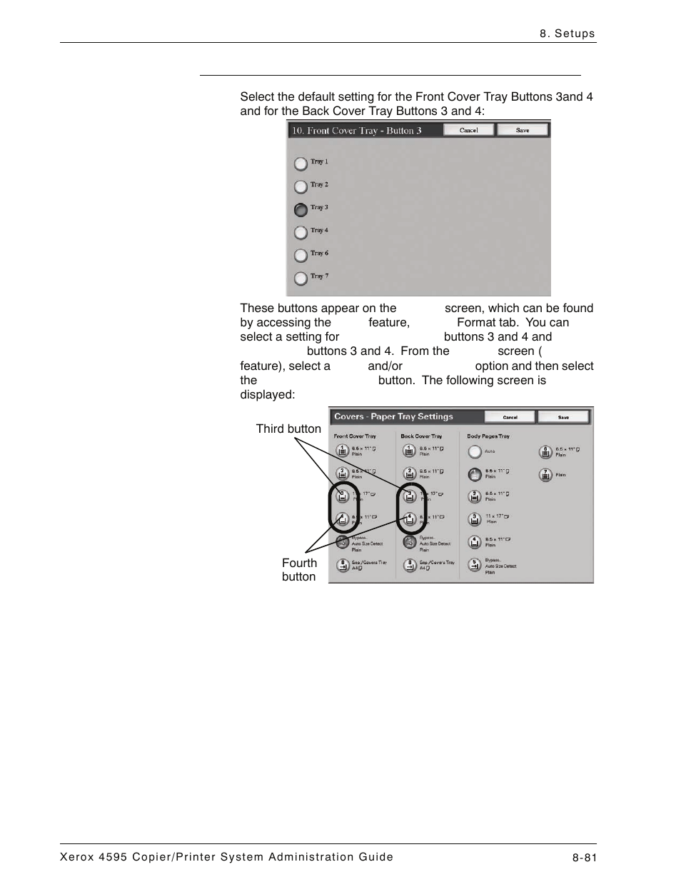 Front & back cover tray buttons 3 and 4, Front & back cover tray buttons 3 and 4 -81 | Xerox 4595 con Xerox FreeFlow DocuSP Print Controller-15553 User Manual | Page 239 / 402