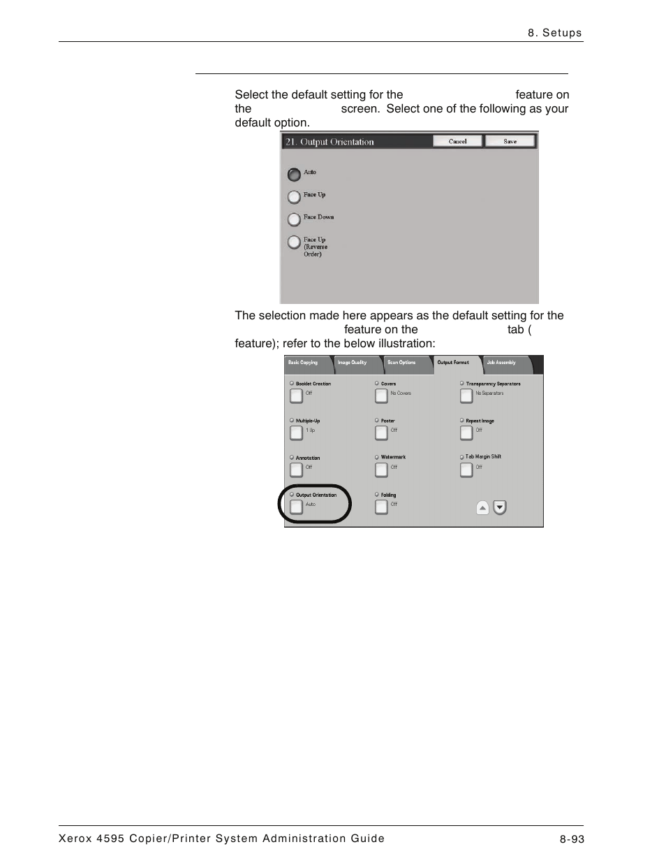 Output orientation, Output orientation -93 | Xerox 4595 con Xerox FreeFlow DocuSP Print Controller-15553 User Manual | Page 251 / 402