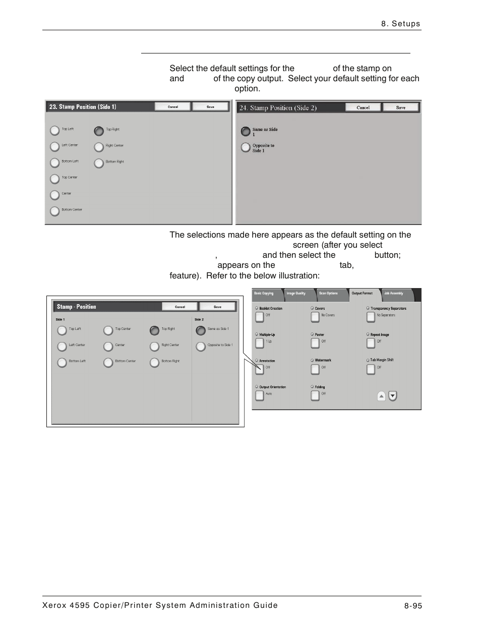 Stamp position for side 1 and side 2, Stamp position for side 1 and side 2 -95 | Xerox 4595 con Xerox FreeFlow DocuSP Print Controller-15553 User Manual | Page 253 / 402
