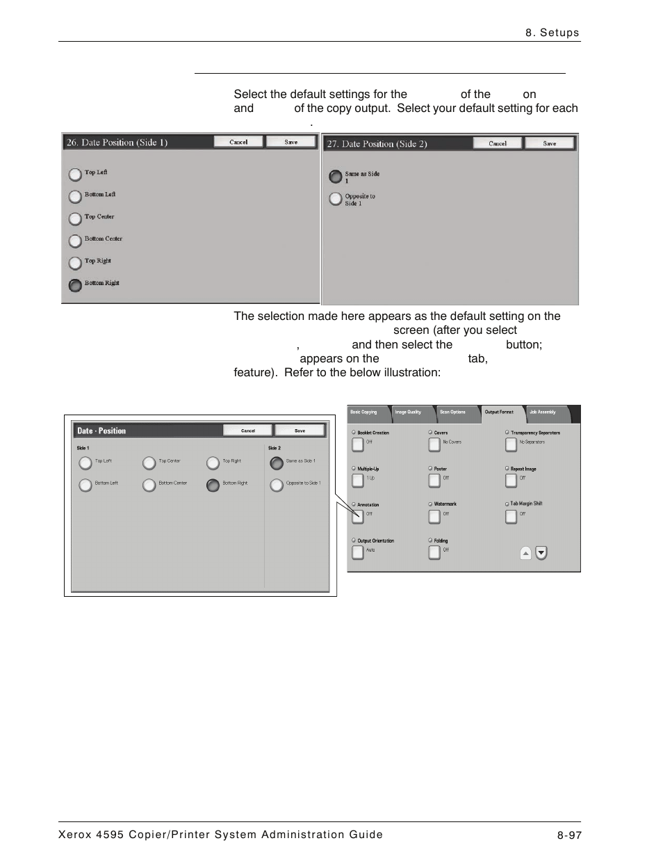 Date position for side 1 and side 2, Date position for side 1 and side 2 -97 | Xerox 4595 con Xerox FreeFlow DocuSP Print Controller-15553 User Manual | Page 255 / 402