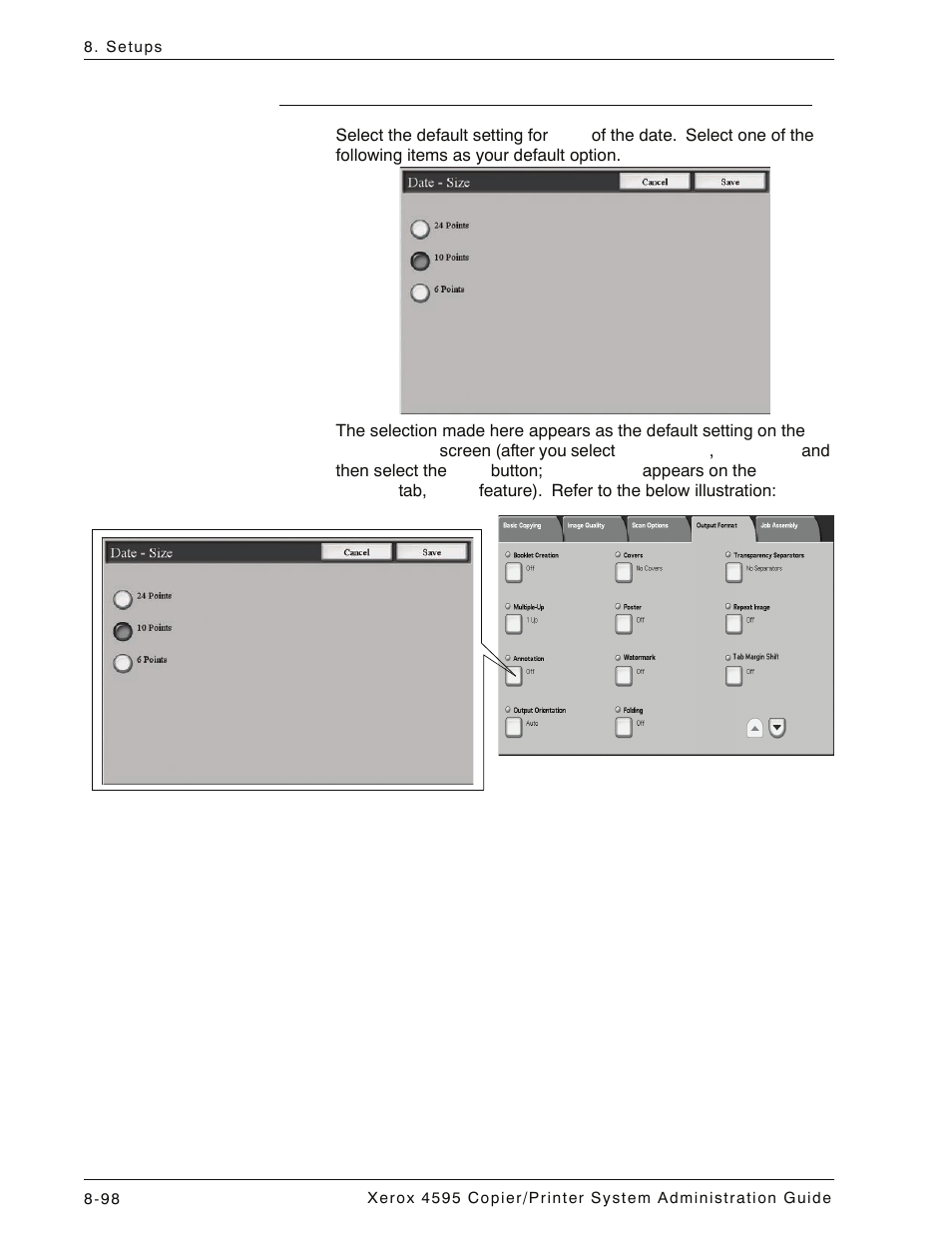 Date size, Date size -98 | Xerox 4595 con Xerox FreeFlow DocuSP Print Controller-15553 User Manual | Page 256 / 402