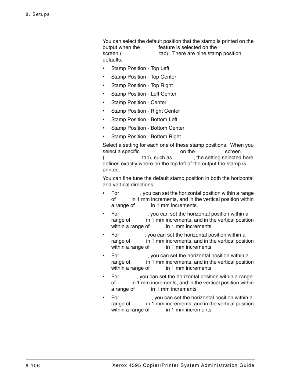 Stamp position defaults, Stamp position defaults -106 | Xerox 4595 con Xerox FreeFlow DocuSP Print Controller-15553 User Manual | Page 264 / 402