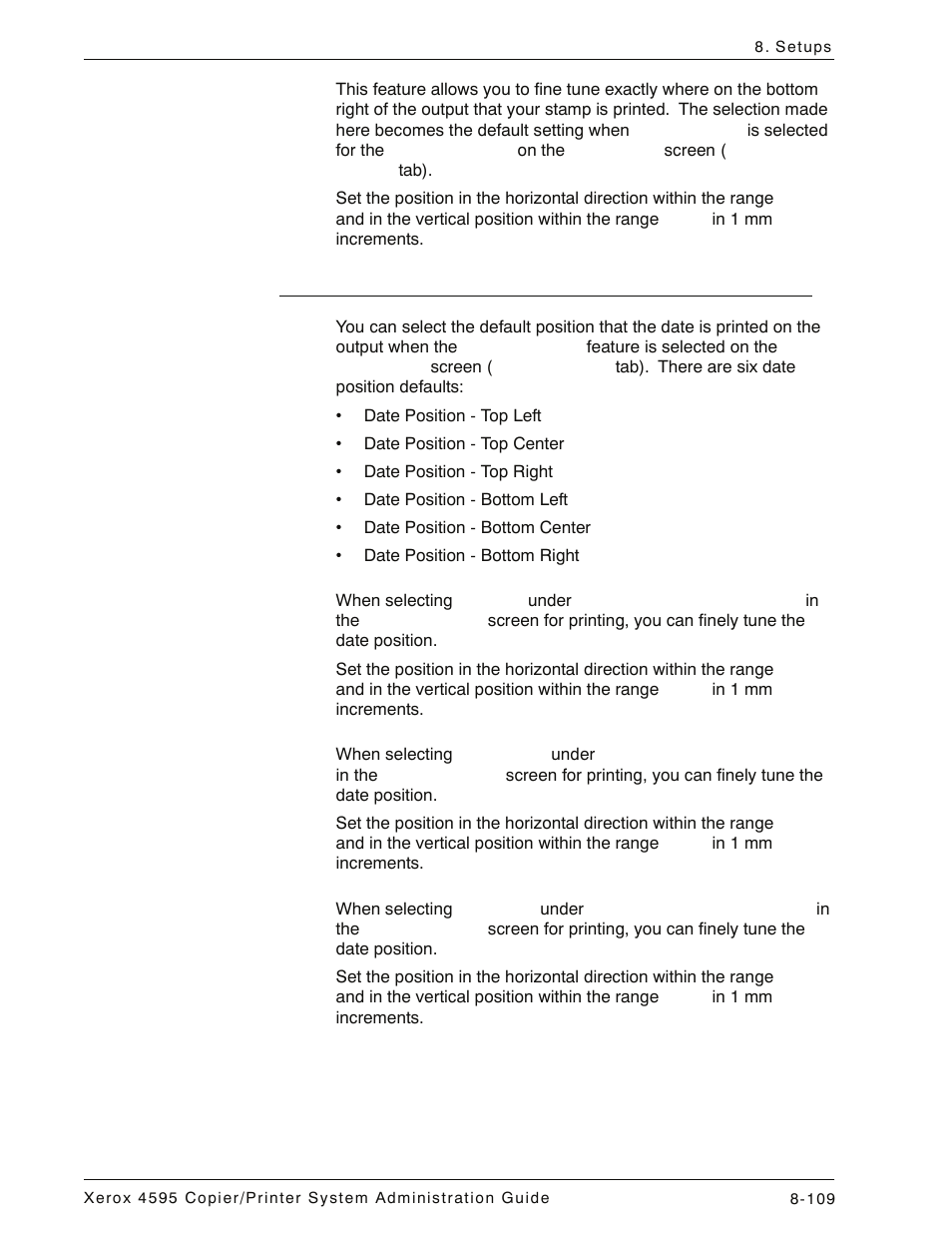 Date position defaults, Date position defaults -109 | Xerox 4595 con Xerox FreeFlow DocuSP Print Controller-15553 User Manual | Page 267 / 402