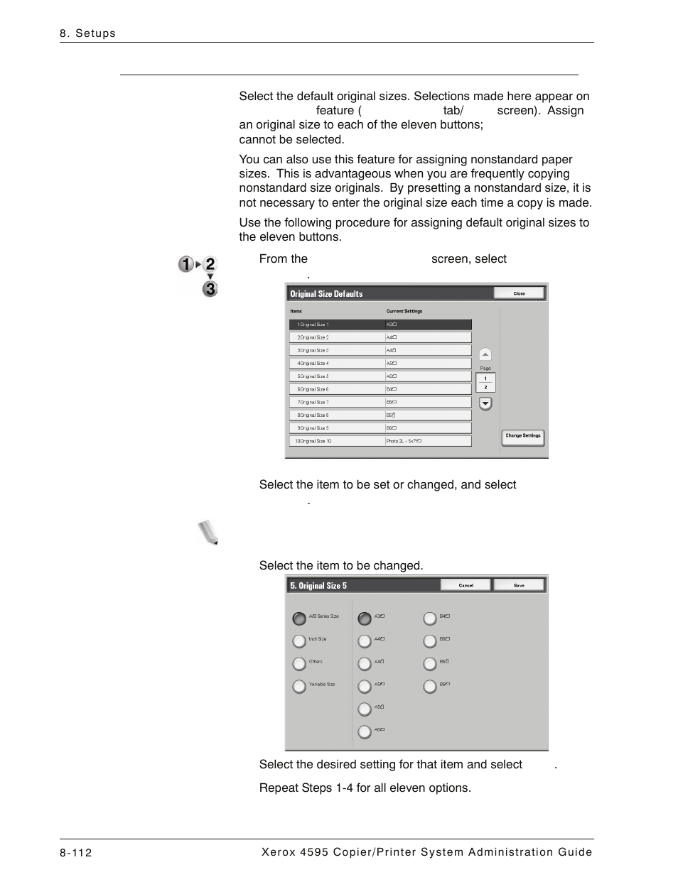 Original size defaults, Original size defaults -112 | Xerox 4595 con Xerox FreeFlow DocuSP Print Controller-15553 User Manual | Page 270 / 402