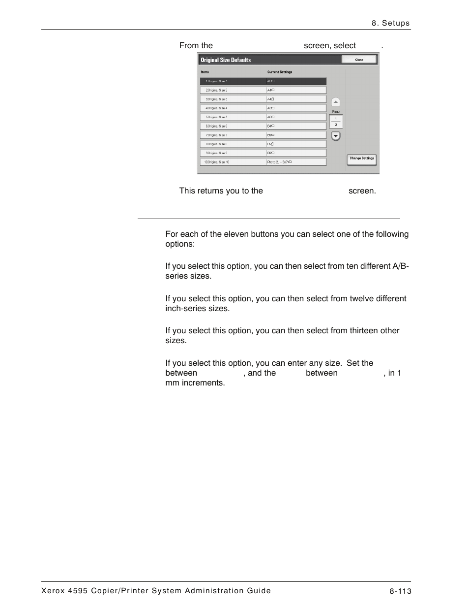 Original size defaults options, Original size defaults options -113 | Xerox 4595 con Xerox FreeFlow DocuSP Print Controller-15553 User Manual | Page 271 / 402