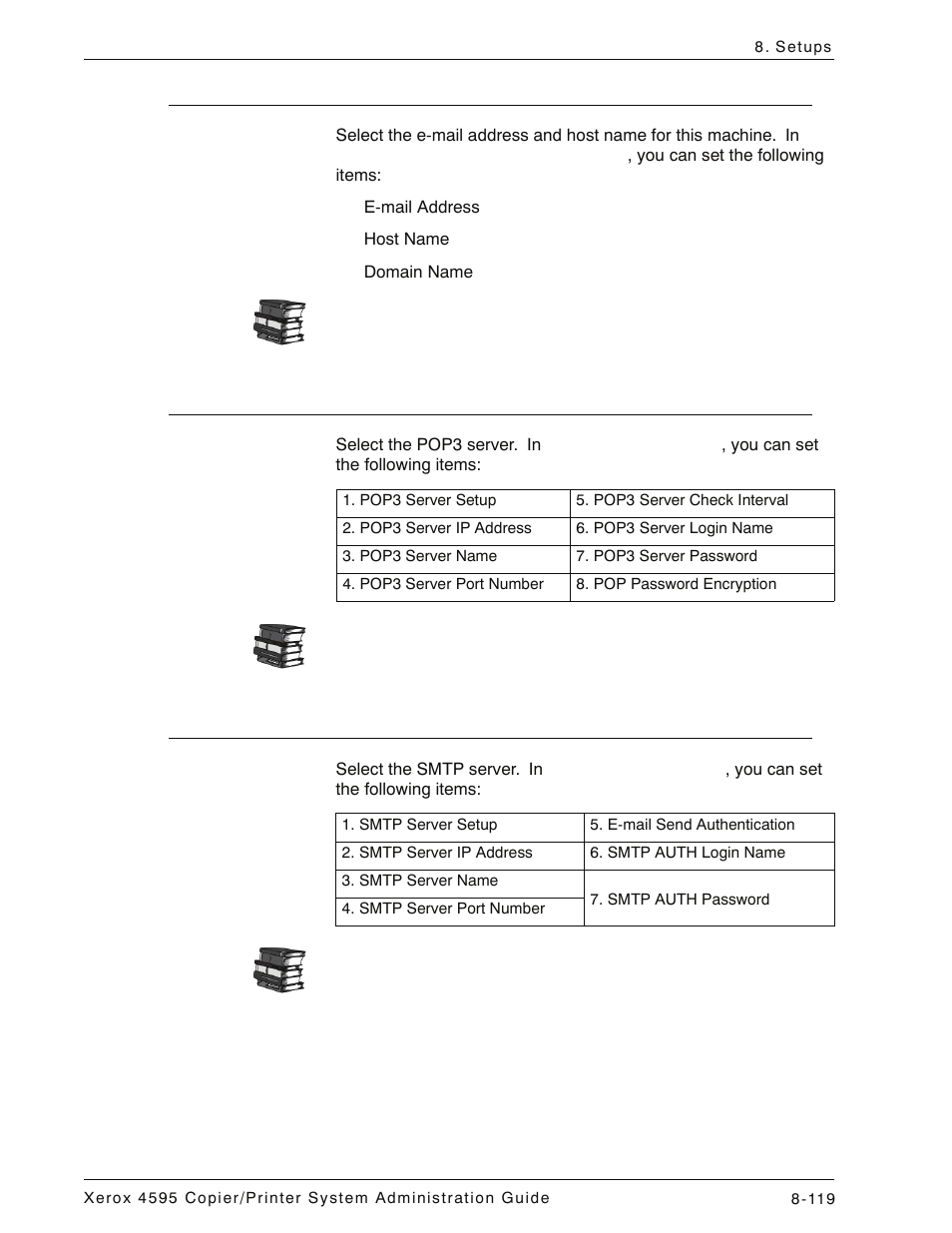 Machine e-mail address/host name, Pop3 server settings, Smtp server settings | Xerox 4595 con Xerox FreeFlow DocuSP Print Controller-15553 User Manual | Page 277 / 402