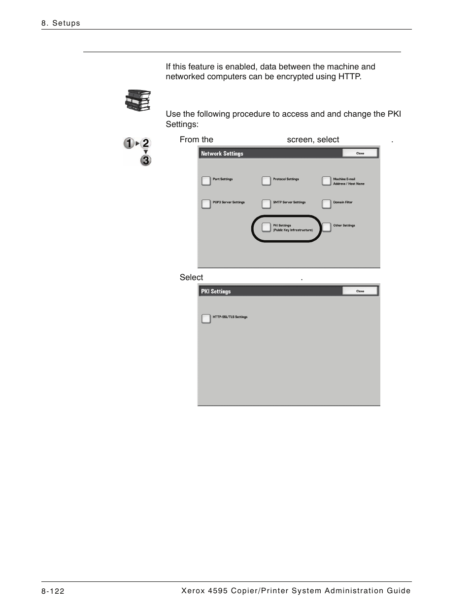 Pki settings (public key infrastructure), Pki settings (public key infrastructure) -122 | Xerox 4595 con Xerox FreeFlow DocuSP Print Controller-15553 User Manual | Page 280 / 402
