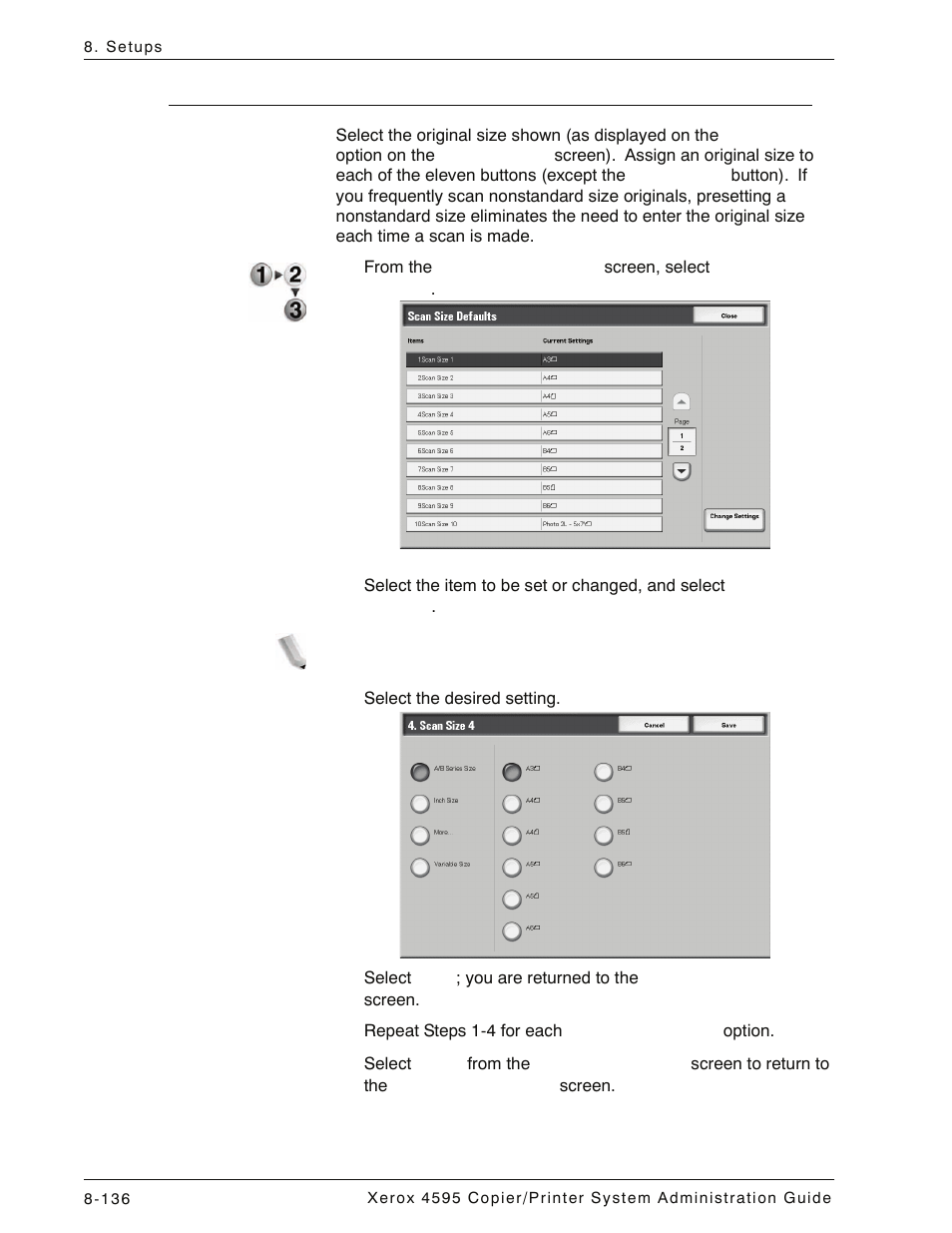 Scan size defaults, Scan size defaults -136 | Xerox 4595 con Xerox FreeFlow DocuSP Print Controller-15553 User Manual | Page 294 / 402