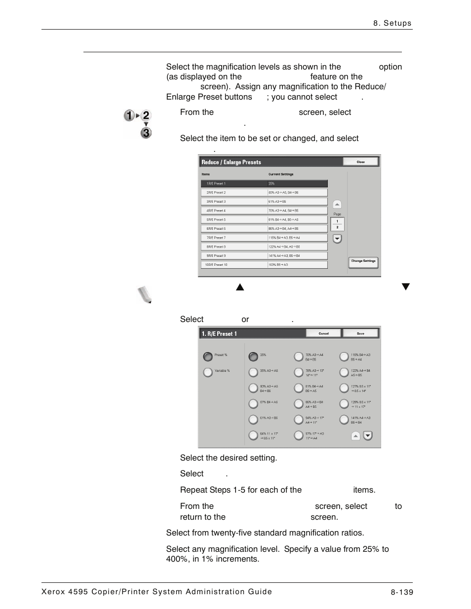 Reduce/enlarge presets, Reduce/enlarge presets -139 | Xerox 4595 con Xerox FreeFlow DocuSP Print Controller-15553 User Manual | Page 297 / 402