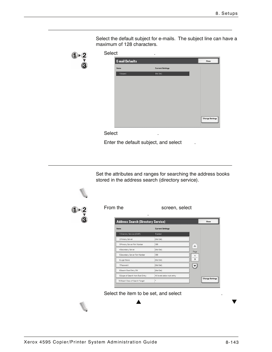 E-mail defaults, Address search (directory service) | Xerox 4595 con Xerox FreeFlow DocuSP Print Controller-15553 User Manual | Page 301 / 402
