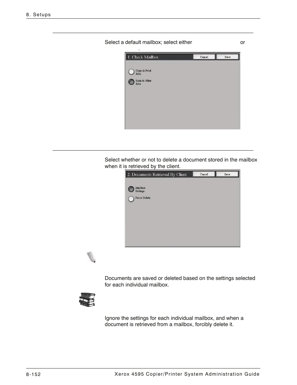 Check mailbox, Documents retrieved by client | Xerox 4595 con Xerox FreeFlow DocuSP Print Controller-15553 User Manual | Page 310 / 402