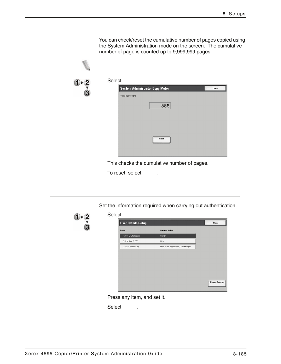 System administrator copy meter, User details setup | Xerox 4595 con Xerox FreeFlow DocuSP Print Controller-15553 User Manual | Page 343 / 402