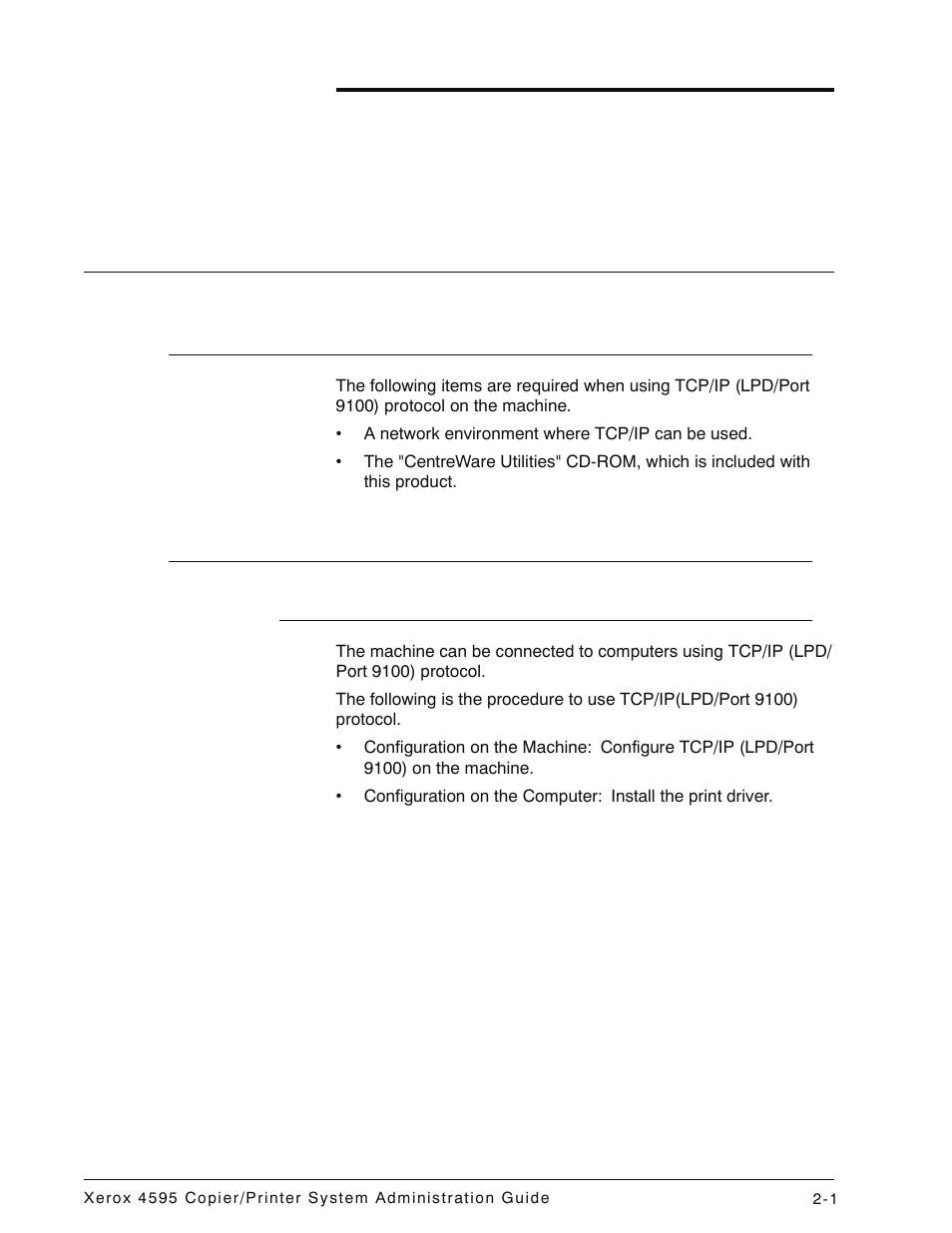 Configuration, Tcp/ip (lpd/port 9100), Preparations | Configuration procedure, Overview, Tcp/ip (lpd/port 9100) -1, Preparations -1 configuration procedure -1, Overview -1 | Xerox 4595 con Xerox FreeFlow DocuSP Print Controller-15553 User Manual | Page 35 / 402