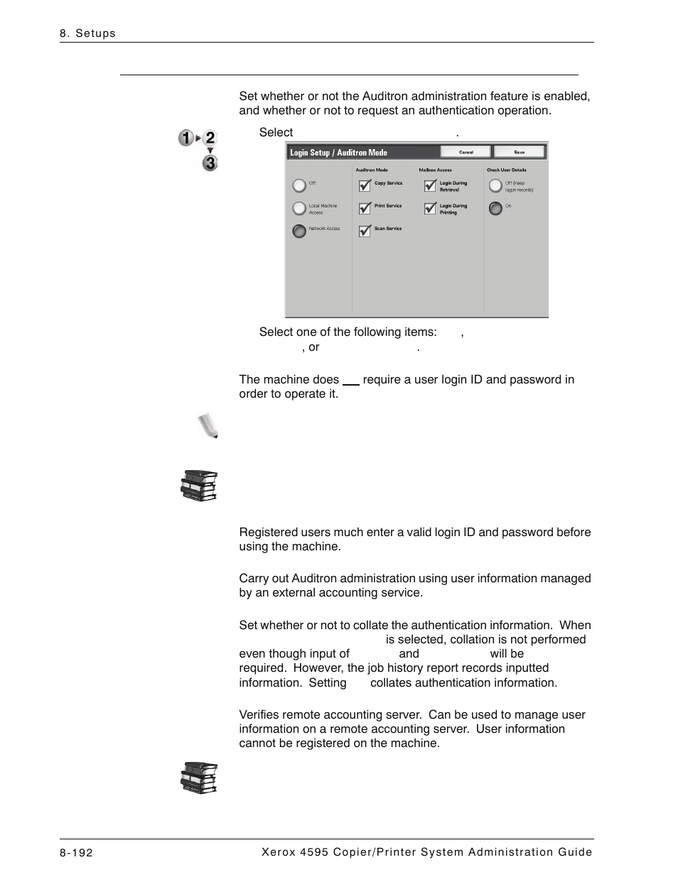 Login setup/auditron mode, Login setup/auditron mode -192 | Xerox 4595 con Xerox FreeFlow DocuSP Print Controller-15553 User Manual | Page 350 / 402