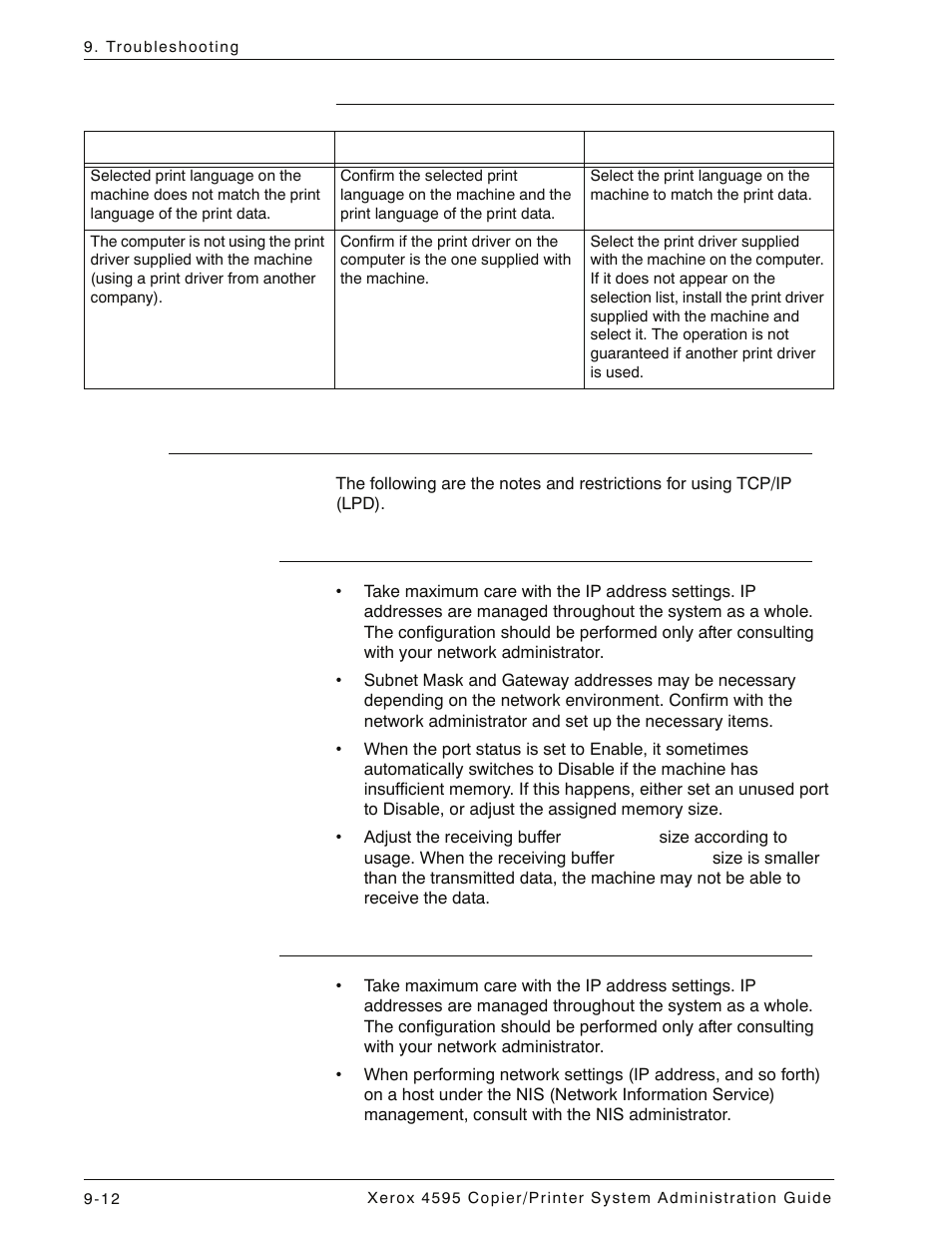 When the print output is not as you expected, Notes and restrictions, Configuration on the machine | Configuration on the computer, Notes and restrictions -12 | Xerox 4595 con Xerox FreeFlow DocuSP Print Controller-15553 User Manual | Page 372 / 402