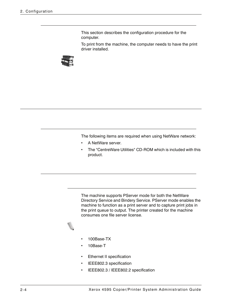 Configuration on the computer, Netware, Preparations | Configuration procedure, Overview, Configuration on the computer -4, Netware -4, Preparations -4 configuration procedure -4, Overview -4 | Xerox 4595 con Xerox FreeFlow DocuSP Print Controller-15553 User Manual | Page 38 / 402