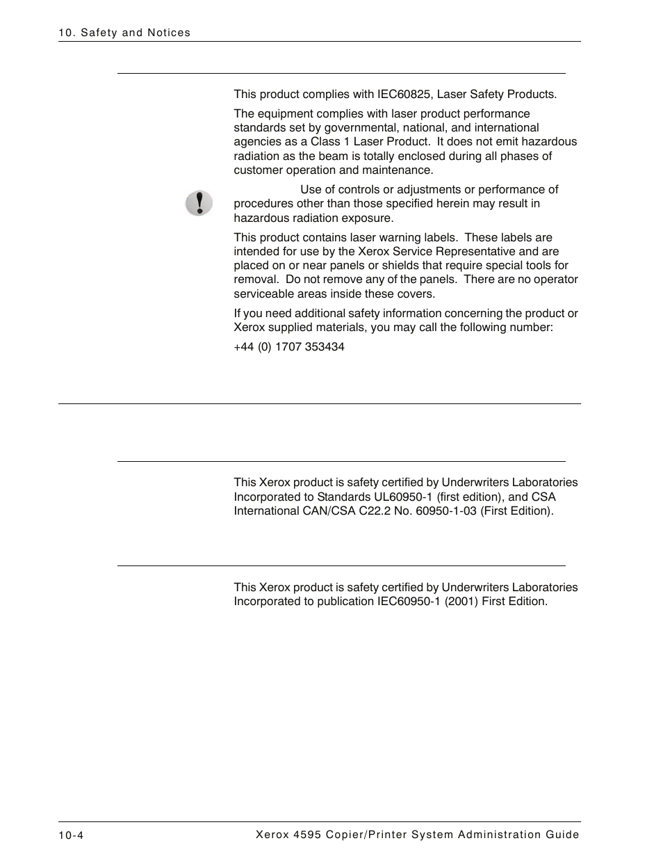 Europe and other markets, Safety standards, North america | Europe and other markets -4, Safety standards -4, North america -4 europe and other markets -4 | Xerox 4595 con Xerox FreeFlow DocuSP Print Controller-15553 User Manual | Page 382 / 402