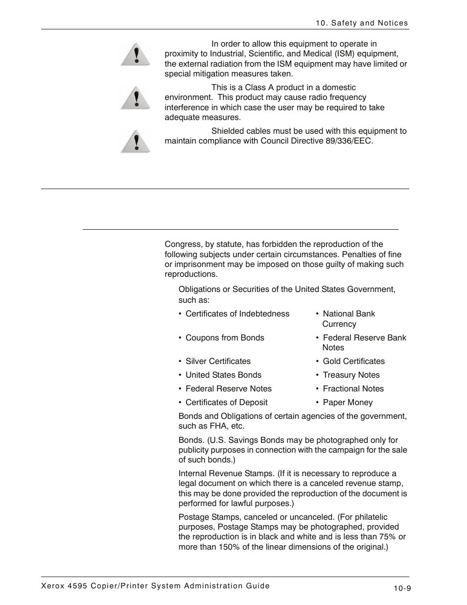 It’s illegal, In the usa, It’s illegal -9 | In the usa -9 | Xerox 4595 con Xerox FreeFlow DocuSP Print Controller-15553 User Manual | Page 387 / 402