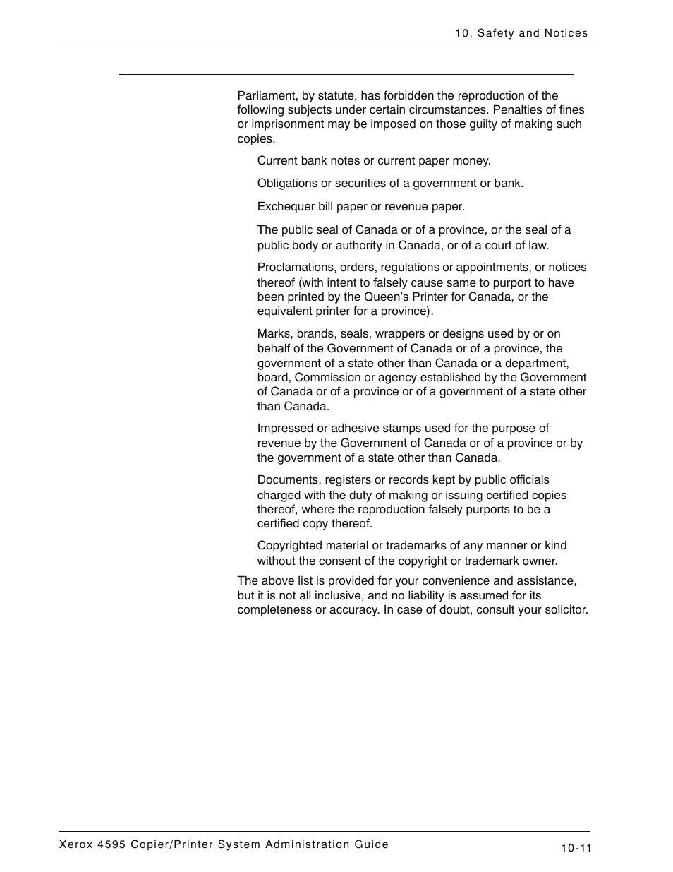 In canada, In canada -11 | Xerox 4595 con Xerox FreeFlow DocuSP Print Controller-15553 User Manual | Page 389 / 402