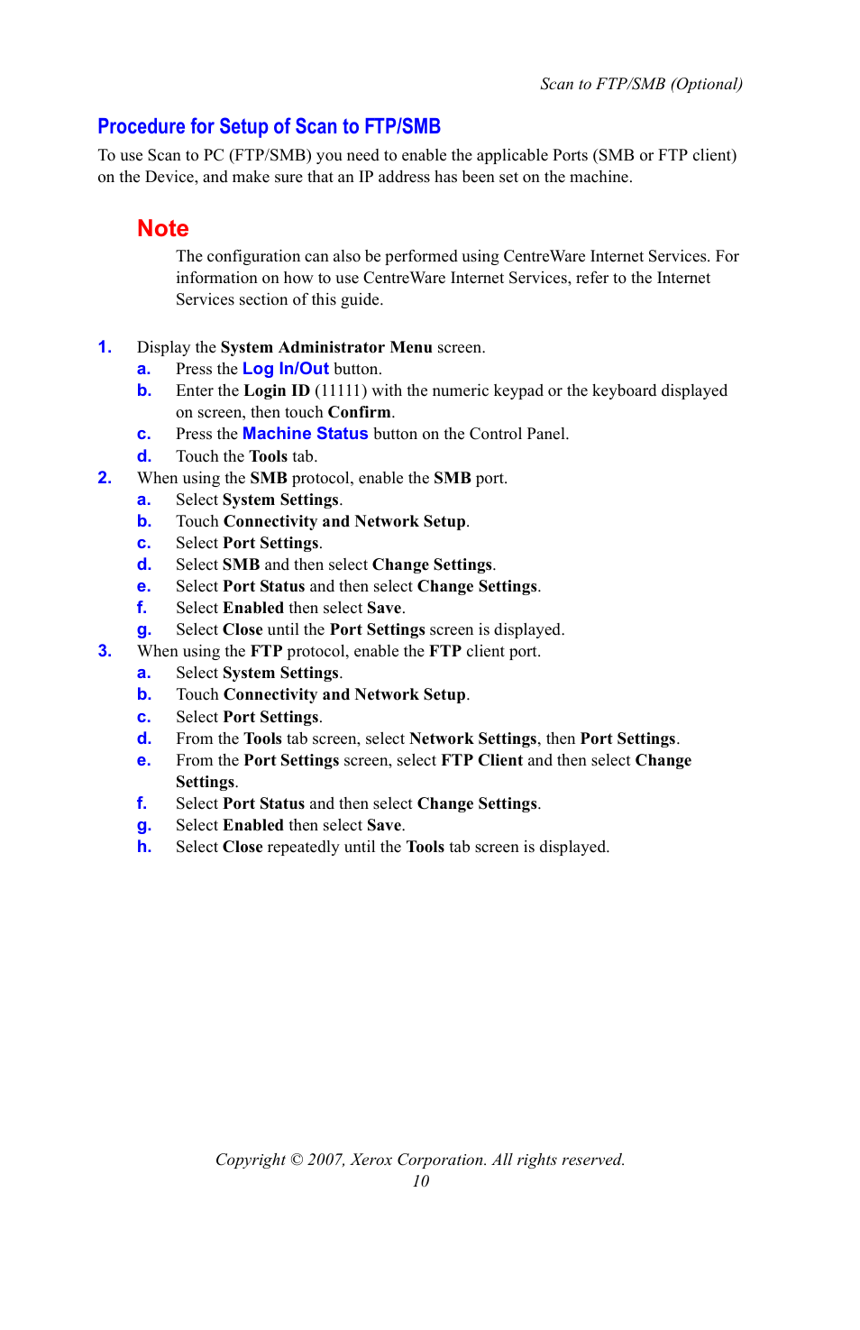 Procedure for setup of scan to ftp/smb | Xerox WorkCentre 7328-7335-7345-7346 con built-in controller-15753 User Manual | Page 10 / 84