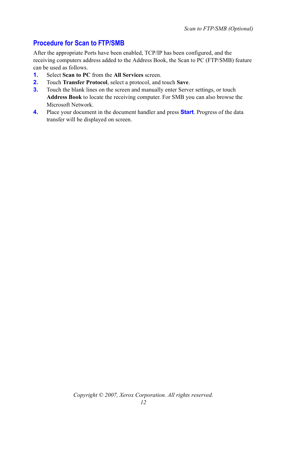 Procedure for scan to ftp/smb | Xerox WorkCentre 7328-7335-7345-7346 con built-in controller-15753 User Manual | Page 12 / 84