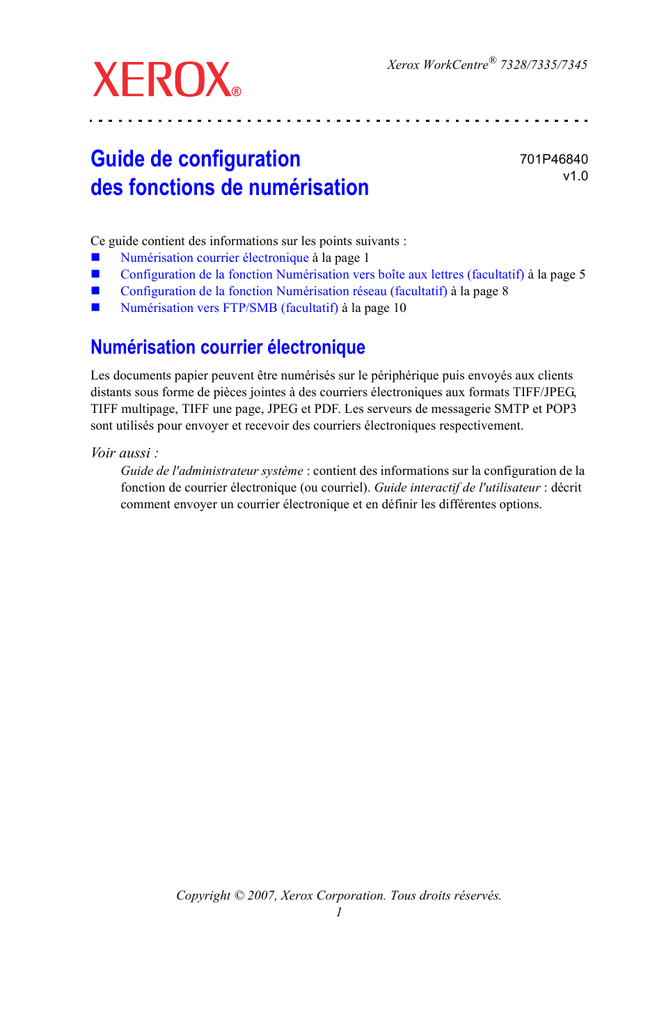 Numérisation courrier électronique | Xerox WorkCentre 7328-7335-7345-7346 con built-in controller-15753 User Manual | Page 13 / 84
