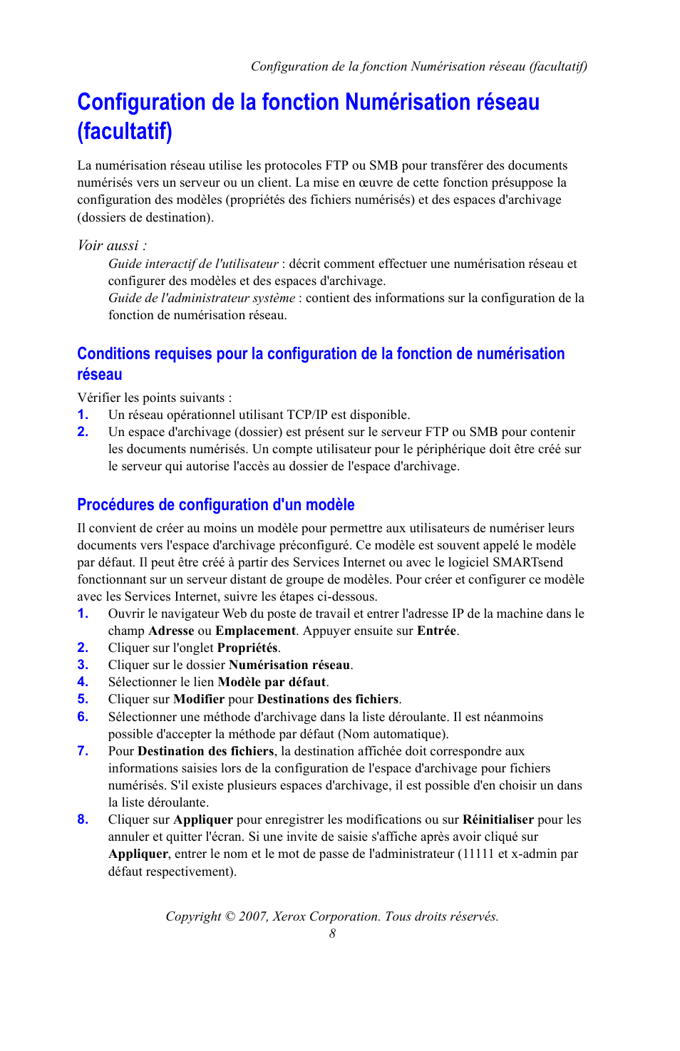 Procédures de configuration d'un modèle | Xerox WorkCentre 7328-7335-7345-7346 con built-in controller-15753 User Manual | Page 20 / 84