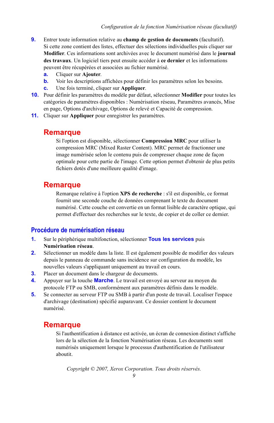 Procédure de numérisation réseau, Remarque | Xerox WorkCentre 7328-7335-7345-7346 con built-in controller-15753 User Manual | Page 21 / 84