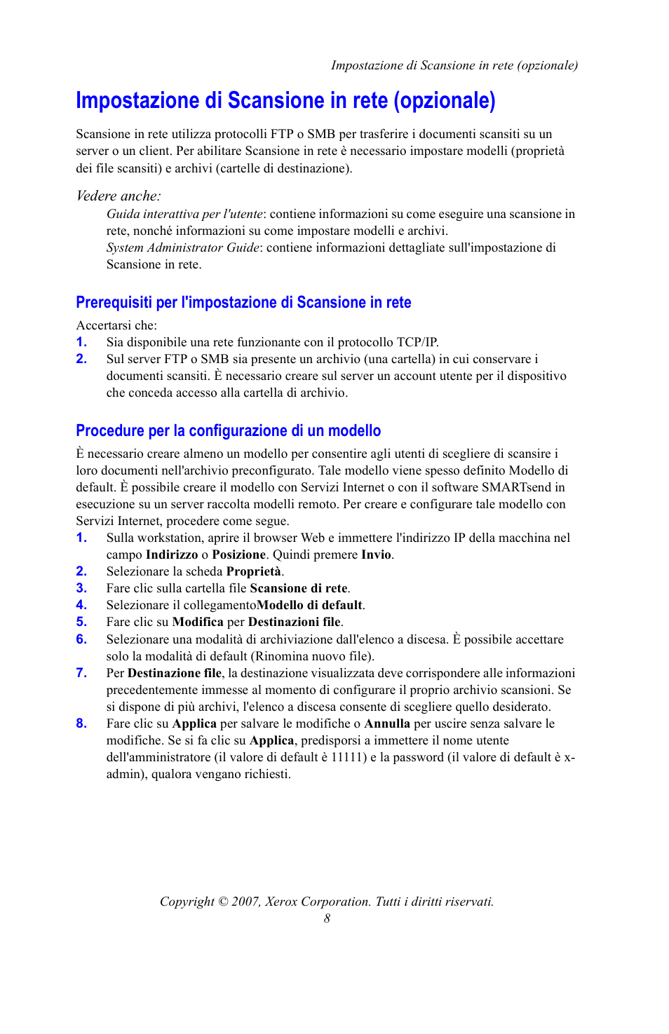 Impostazione di scansione in rete (opzionale), Procedure per la configurazione di un modello | Xerox WorkCentre 7328-7335-7345-7346 con built-in controller-15753 User Manual | Page 34 / 84