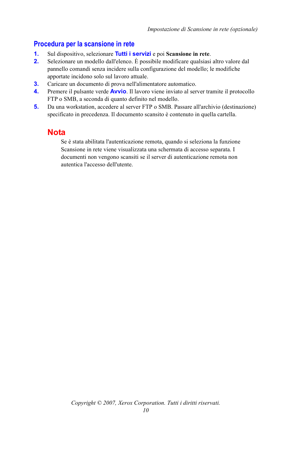 Procedura per la scansione in rete, Nota | Xerox WorkCentre 7328-7335-7345-7346 con built-in controller-15753 User Manual | Page 36 / 84