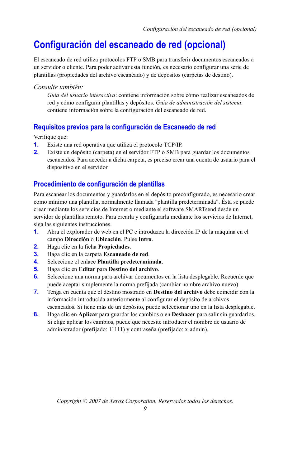 Configuración del escaneado de red (opcional), Procedimiento de configuración de plantillas | Xerox WorkCentre 7328-7335-7345-7346 con built-in controller-15753 User Manual | Page 63 / 84