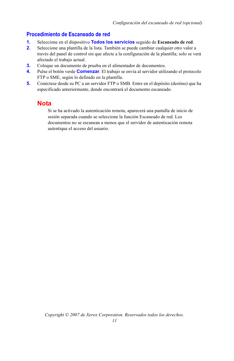 Procedimiento de escaneado de red, Nota | Xerox WorkCentre 7328-7335-7345-7346 con built-in controller-15753 User Manual | Page 65 / 84