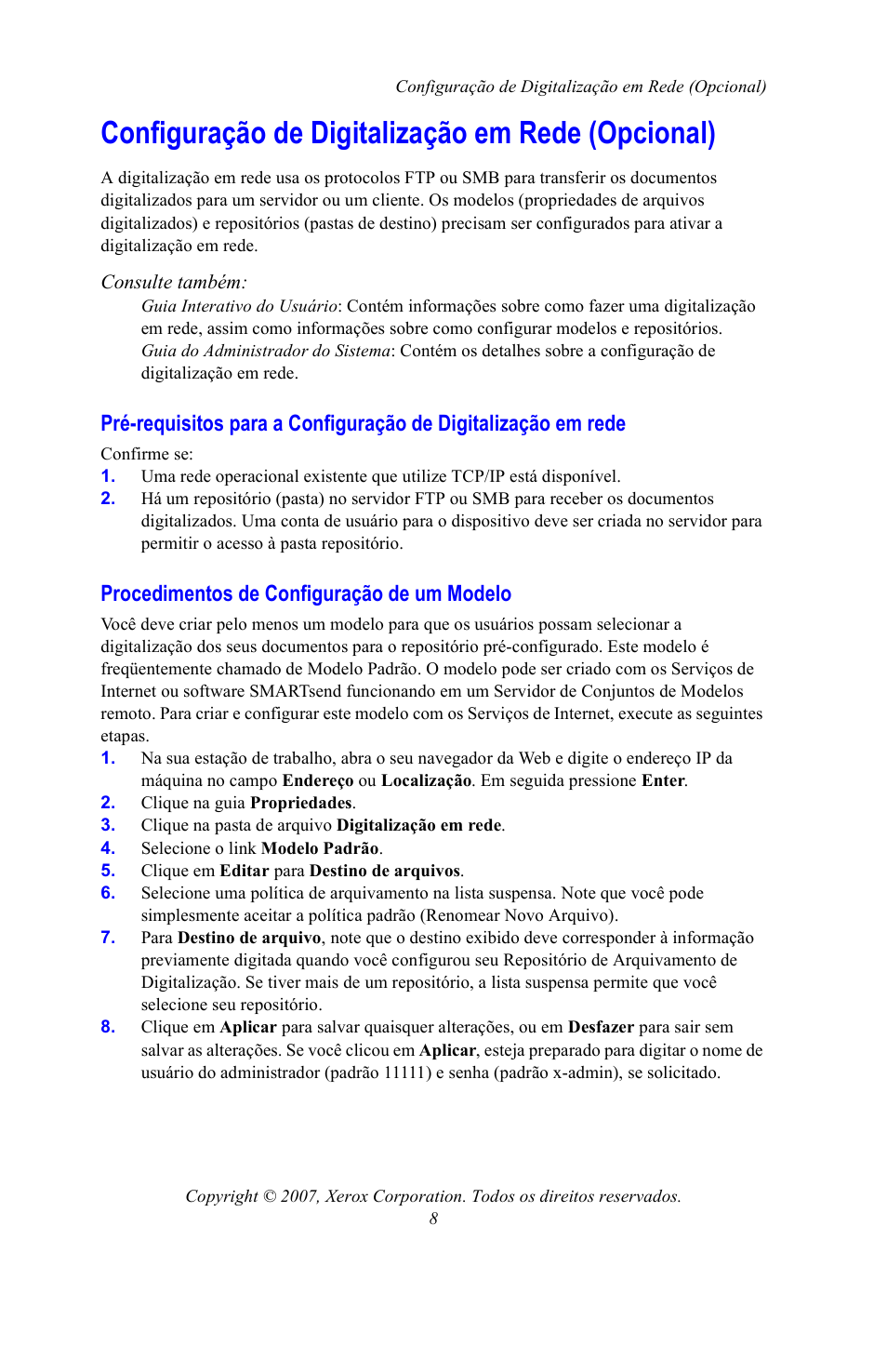 Configuração de digitalização em rede (opcional), Procedimentos de configuração de um modelo | Xerox WorkCentre 7328-7335-7345-7346 con built-in controller-15753 User Manual | Page 78 / 84