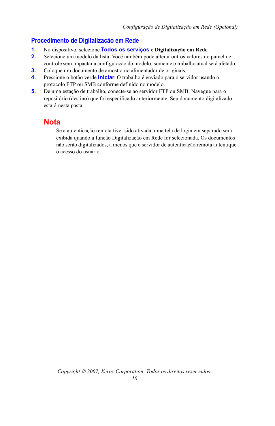 Procedimento de digitalização em rede, Nota | Xerox WorkCentre 7328-7335-7345-7346 con built-in controller-15753 User Manual | Page 80 / 84