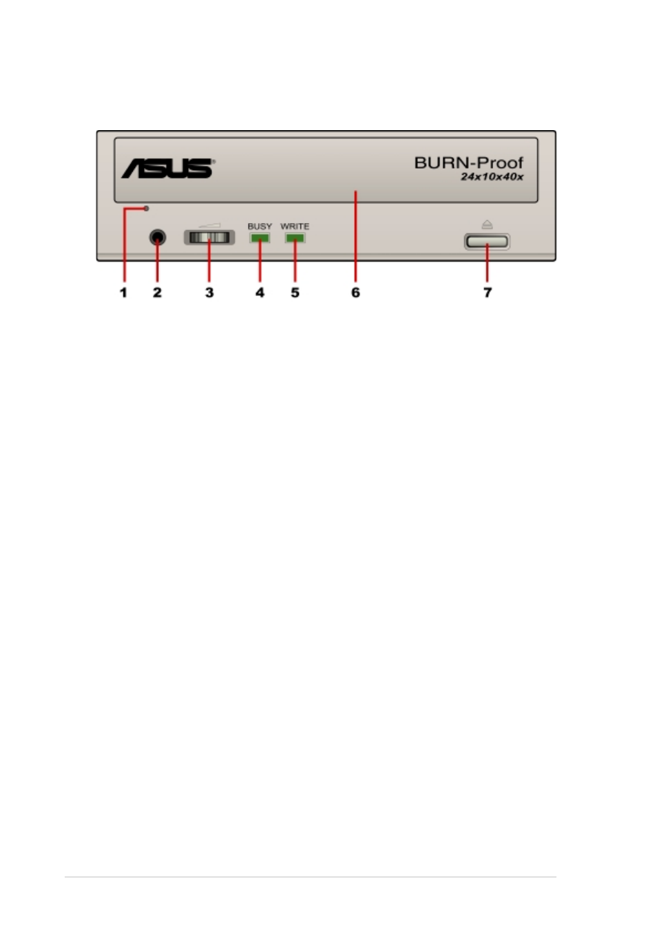 Front panel | Asus 24x/10x/40x CD-RW Drive CRW-2410S User Manual | Page 12 / 24